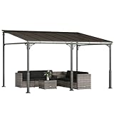 Outsunny Pergola Addossata 4x3m con Tetto in Policarbonato, Gazebo Pergolato da Giardino i...