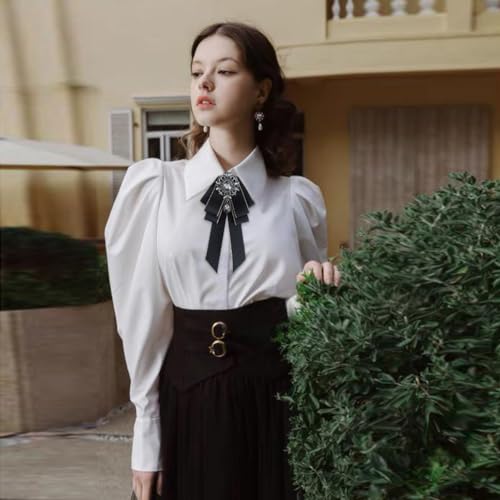 Image of Rhinestone Retro British Style Pre-tied Adjustable Fabric Ribbon Bow Tie for Women Men Uniform Necktie Bownot