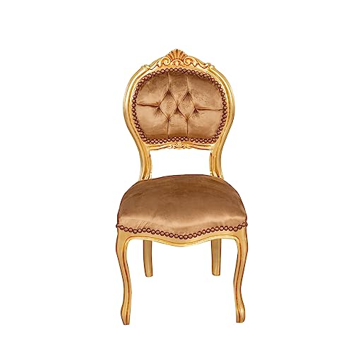 Biscottini Chaise rembourrée L45XPR42XH90 Velours Or - Chaises de salle à manger - Chaises vintage - Fauteuil de chambre - Décor maison