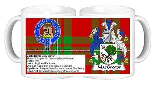 Personalisedjust4uPersonalisedjust4u Scottish Clan with Crest Coat of Arms Details and Tartan Depicted MacGregor Ceramic Coffee Mug