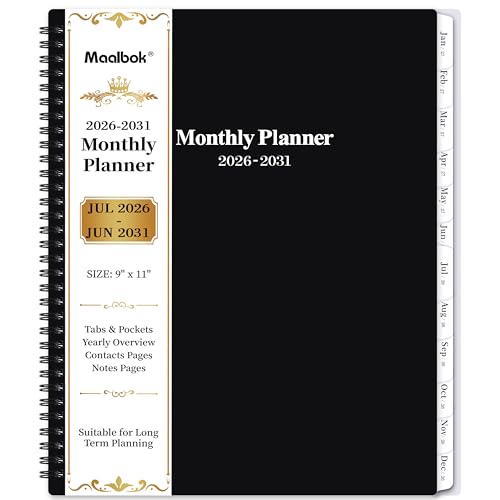 2026-2031 Monthly Planner/Calendar - Jul 2026 - Jun 2031 5 Year Monthly Planner with Tabs & Celebrity Quotes 9 x 11 Famous Quotes Two-Side Pocket Suitable for Long-Term Planning Black