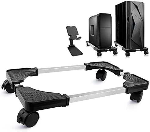 Seloom Computer Tower Stand, Desktop Stand, Adjustable Mobile CPU Stand with Rolling Caster wheels, PC Tower Stand Holder for Floor Carpet Gaming PC Case, Fits Home Office Under Desk, Black