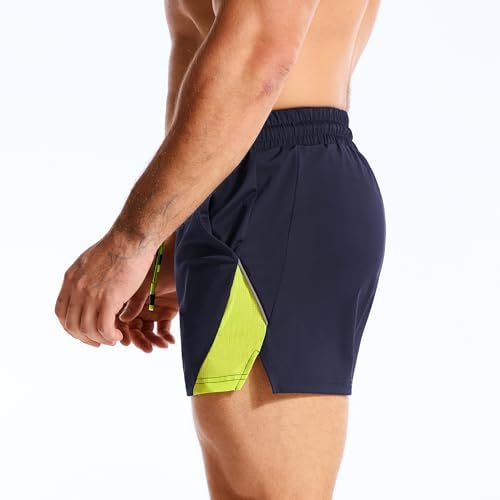 BROKIG MNS 3 Inch Gym Workout Shorts Zip Pocket Lightweight(Navy Blue,S) - 4