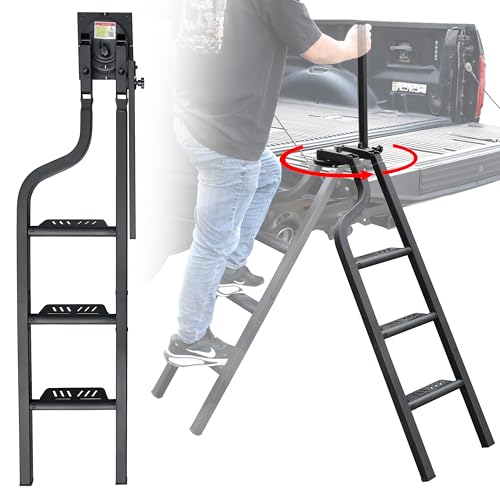 KEWISAUTO Foldable Pickup Truck Tailgate Ladder with Grab Handle 45 Heavy Duty Universal Folding 360Rotatable Tailgate Step Ladder with Handrail for Ford F250 Dodge RAM 2500 etc. Accessories