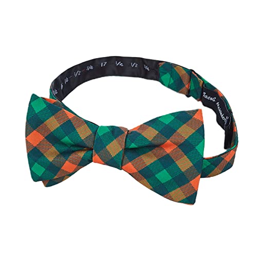 Jacob Alexander 2 Piece Set Men's Diagonal Checkered Plaid Suspenders Self-Tie Bow Tie - Green Orange #TOP3