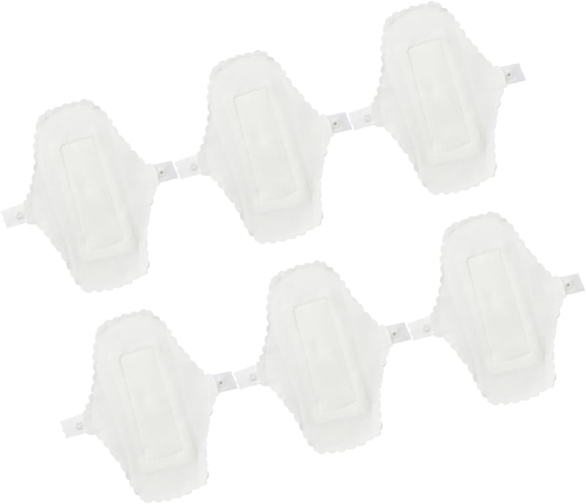 6Pcs Washable Cotton Sanitary Pads for Women with Button Travel White