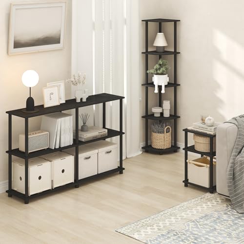 Image of Furinno Turn-N-Tube Side Table, 3-Tier End Table with Open Shelf, Toolless Assembly Night Stand, Bedside Table, for Living Room, Bedroom, Dark Americano