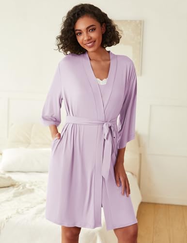 Image of Ekouaer Robes Womens Nightgown and Robe Set 2 Piece Sexy Lace Spaghetti Strap Lightweight Sleepwear with Pockets S-XXL