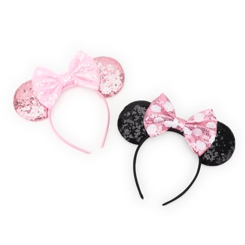 Image of DRESHOW Mouse Ears Bow Headbands Minnie Ears Headband Glitter Party Decoration Cosplay Costume for Women