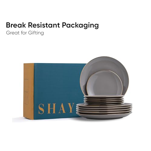 Image of Shay Grey Gold Ceramic Dinner Set, 21 Pieces, Goldline Series | Crockery Set for Dining Table | Crockery Set for Gifting & Dining Glossy Finish | Premium Ceramic (Grey Gold, 21 Pieces)