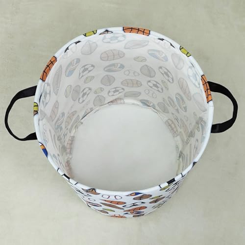 Image of Round Laundry Basket Collapsible Storage Hamper Organizer Colorful Balls | Waterproof Canvas Foldable Baskets with sturdy Handles Multi-scene Organizer for Home Play Bedroom Gift Bin