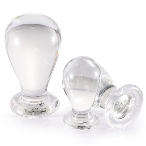 Image of ferch Huge Head Glass Butt Plug, Crystal Anal Plug Sex Toys Pleasure Bomb Plug Personal Sex Massager for Couple, 4.1 * 2in(M)