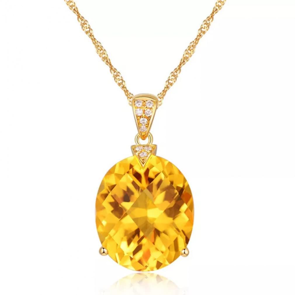 SOLBUM Citrine Big Yellow Zircon Gemstone Pendant Necklace For Women Wedding Jewelry