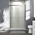 44-48 in. W x 72 in. H Double Sliding Shower Door, Semi-Frameless Bypass Bathroom Sliding Door with 1/4" (6mm) Tempered Glass for Walk-in Shower, Brushed Nickel