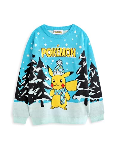 Pokemon Kids Knitted Blue Christmas Jumper | Festive Pikachu Sweater - Fun & Warm | Perfect for Young Pokemon Trainers | Christmas Pokemon Apparel to Add Joy and Colour to The Festivities