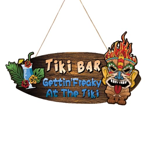 KOYILTD Tiki Bar Sign, Wooden Bar Decor for Uutside Patio, Tropical Beach Bar Printed Wood Wall Signs, Hawaiian Party Tiki Decoration Outdoor, Summer Tike Totem Hut Door Hanging Signs Decor (Enthusiastic, 15 x 8.2 in)