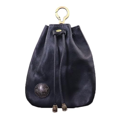Vintage Japanese Style Genuine Leather Coin Purse - Men's and Women's Travel Coin Purse - Hand rubbed color, head layer cowhide leather - Black Mini Wallet-Outdoor