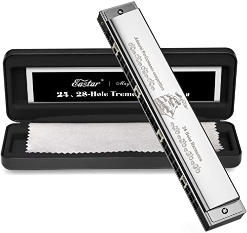 Eastar Admiral Performance Competition C Tremolo Harmonica 24 trous avec étui et chiffon pour débutants et professionnels