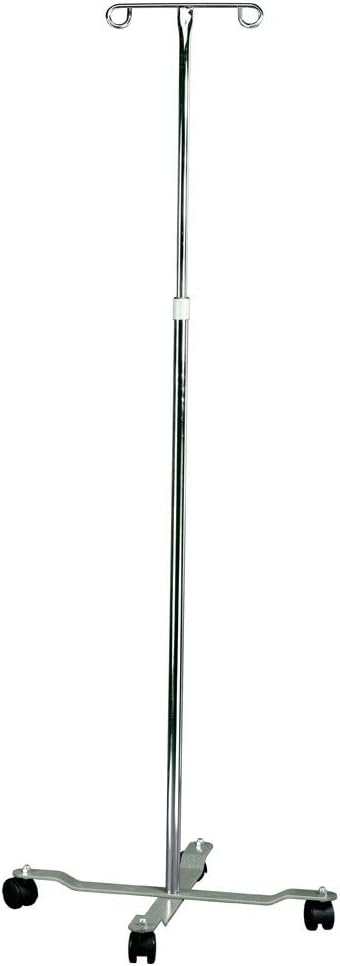 MABIS Adjustable Height I.V. Pole, 4 Two-Wheel Casters and 2 Prongs, Height Adjustable from 47 to 82 Inches, Silver : Industrial & Scientific