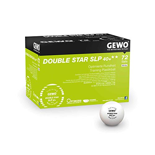 GEWO Double Star SLP Tischtennisbälle - 2 Sterne Tischtennis-Ball aus Plastik 40+ ohne Naht - Professionelle Trainings-Bälle - 72 hochwertige Tischtennisbälle weiß, 40+mm Durchmesser