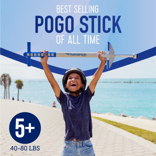Image of Flybar Maverick Foam Pogo Stick for Kids Age 5 and Up, 40 to 80 Pounds, Pogo Stick for Boys and Girls (Blue /White)