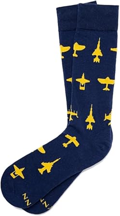Mens Designer Aviation Military Airplanes Flight Novelty Crew Dress Socks