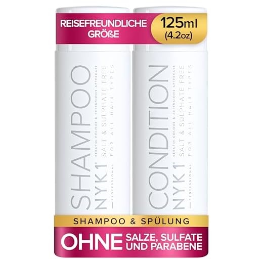 NYK1 Sulfatfreies Haarshampoo und Conditioner (Starter-Set, 125 ml x 2), sulfatfreies Shampoo und Conditioner-Sets für Extensions, Farb- und Keratin-Behandlung, sulfatfreies Shampoo und Spülung