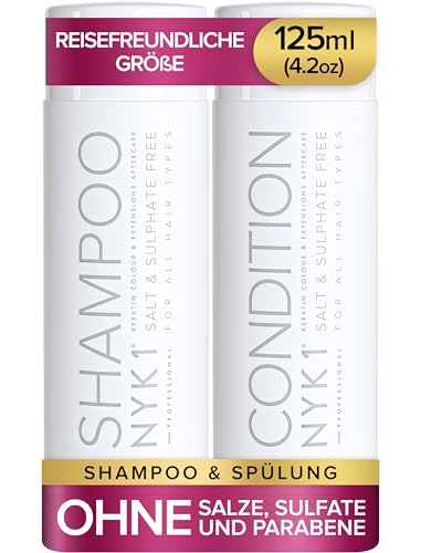 NYK1 Sulfatfreies Haarshampoo und Conditioner (Starter-Set, 125 ml x 2), sulfatfreies Shampoo und Conditioner-Sets für Extensions, Farb- und Keratin-Behandlung, sulfatfreies Shampoo und Spülung