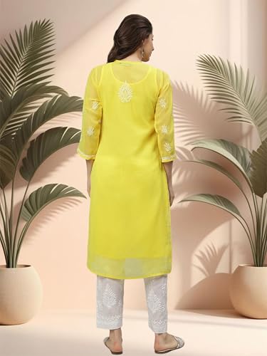 Image of Seva Chikan Hand Embroidered Lucknowi Chikankari Georgette Kurta with Inner Slip SCL4711