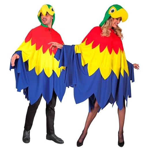 W WIDMANN MILANO Party Fashion - Disfraz de loro, poncho con capucha, pájaro, disfraz de animal, disfraces de carnaval