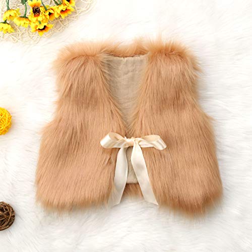 Baoshi1 Kids Toddler Infant Baby Girl Faux Fur Vest Coat Fall Winter Spring Warm Waistcoat Outerwear (6-12 Months, Light Brown) #TOP4