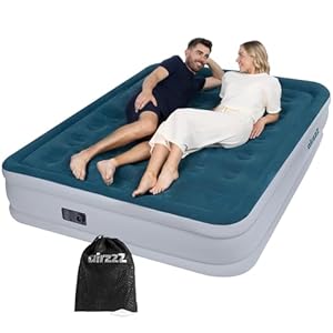 airzzZ SlumberPlus Air Bed – High Raise Flocked Non Slip Mattress – Quick Self Inflation & Deflation – Inbuilt Pump – Camping,Hiking, Caravan, Guest Bed – Comes With Carry Bag (Slumber Plus Double)