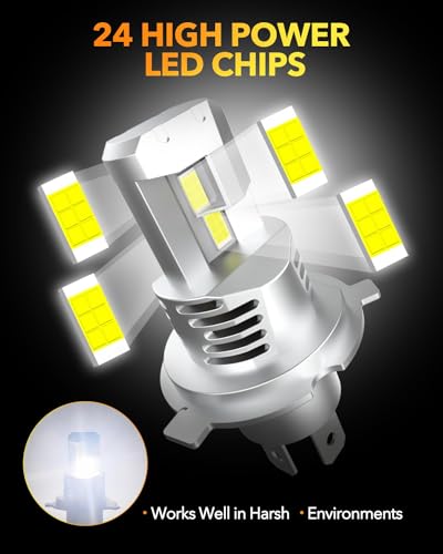 Image of OXILAM Upgraded H4 /9003 /HB2 Bulb, 60000LM 1200% Super Bright Plug-N-Play, 6500K Cool White with Fan Canbus Error Free for Halogen Replacement LED Fog Light Bulbs, Pack of 2