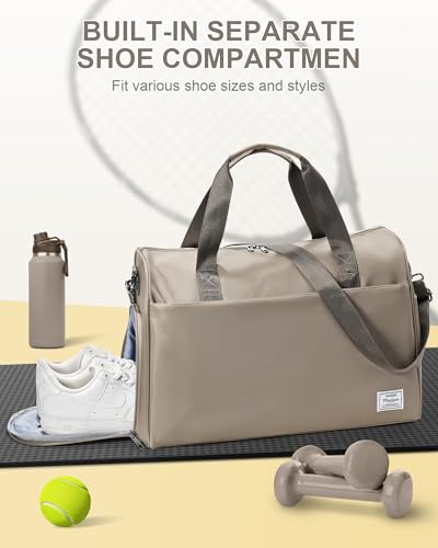 Image of Travel Duffel Bags for Women Mens, Weekender Bag with Shoe Compartment Carry on Overnight Bag with Laptop Compartment Personal Item Travel Bag Gym Bag Hospital Bag Khaki