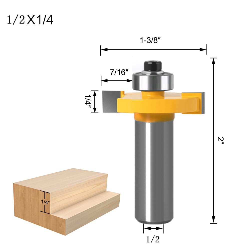 WSOOX 1/2 Inch Shank Rabbet Router Bit Set, 3 Pieces Rabbeting Router Bit with 6 Bearings Set (1/8", 1/4", 5/16", 3/8", 7/16" - Image 2
