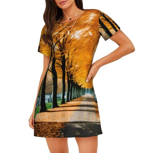 Chemise de nuit motif feuilles d'automne respirante pour un sommeil frais
