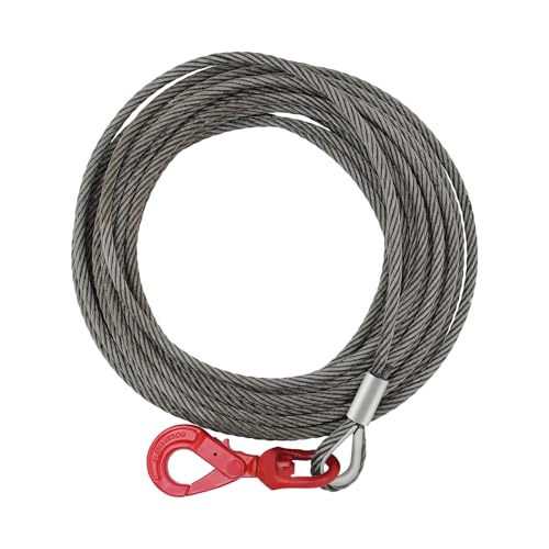 Heavy Duty 1/2" x 75FT Steel Winch Cable with 17600 lbs Breaking Strength, Self-Locking Swivel Hook, Durable Wire Rope for Towing, Recovery, Tow Trucks, Cranes (Yellow)