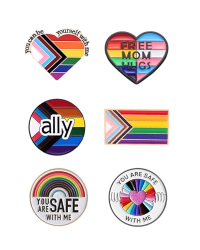 JUKOTA Set di 6 spille LGBT Pride, distintivo Progressive Pride Ally, spilla con bandiera, spilla smaltata arcobaleno, accessori LGBTQ, gay, lesbiche e transgender
