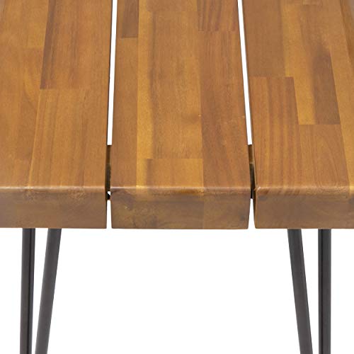 Christopher Knight Home Gladys Outdoor Modern Industrial Acacia Wood Bench Hairpin Legs, Teak And Rustic Metal #TOP6