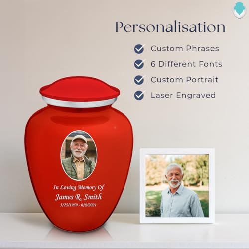 Image of Geturns - Adult Cremation Urns for Human Ashes I Large Red Photo Funeral Urn for Female and Male I 200 lbs