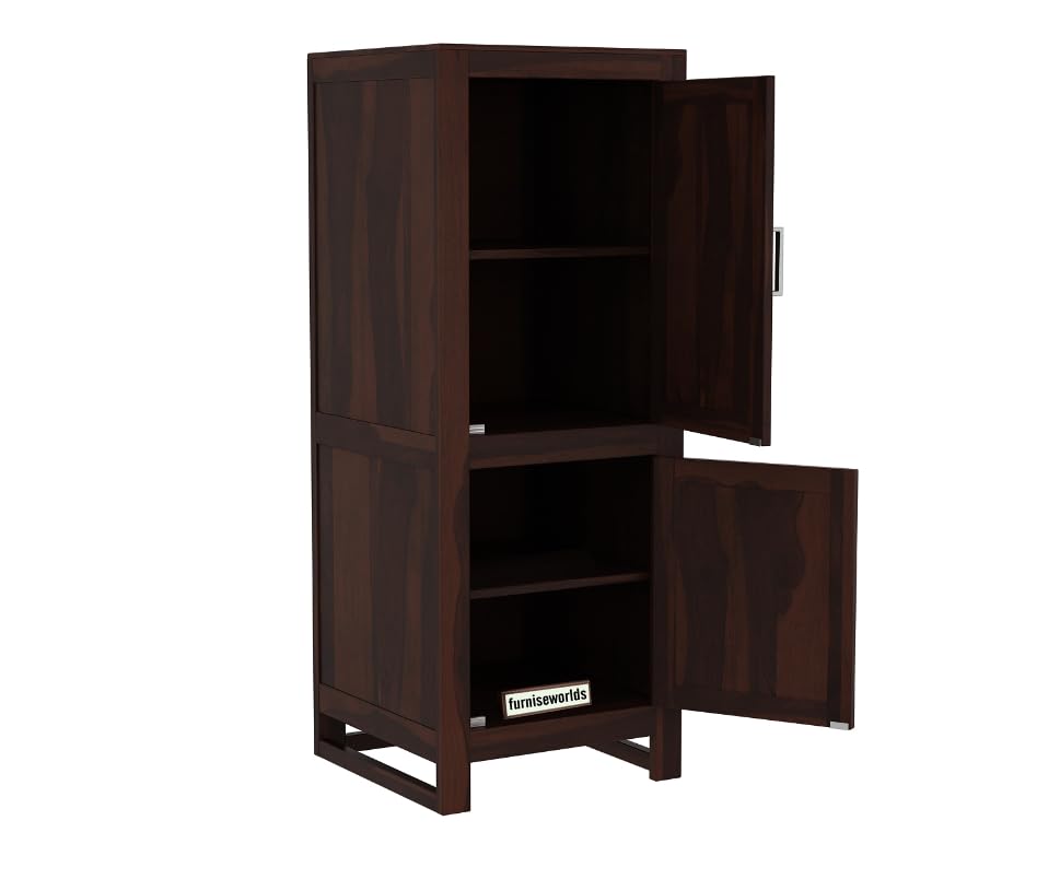 Image of Sheesham Wood Wardrobe with 2 Door and 4 Shelves Storage for Bedroom Wooden Almirah for Clothes for Living Room Bedroom Home, Solid Wood Furniture (Dark Walnut)
