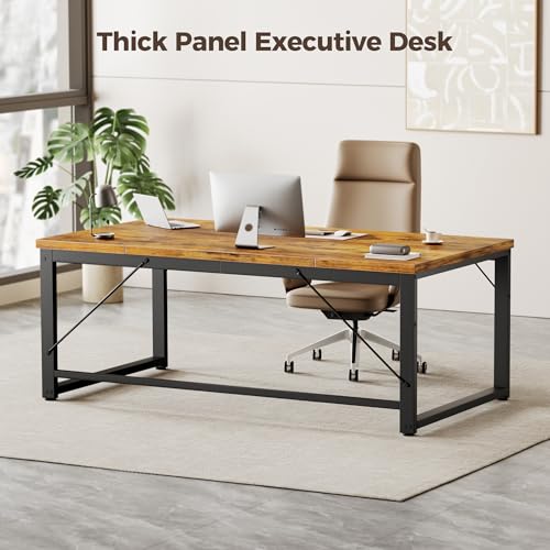 Image of Mericonia 63x28 Inch Computer Desk, 1 inch Thick Large Office Table, Brown