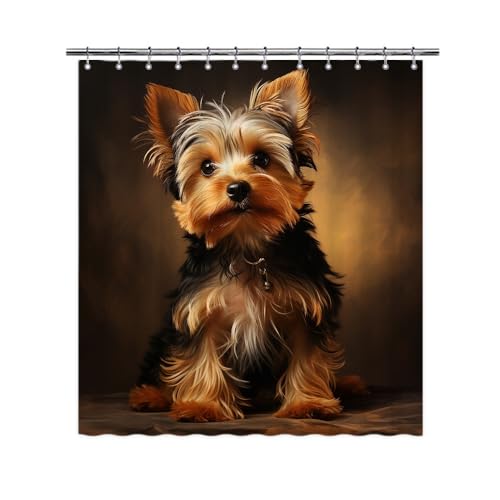 Ganshan Bi Funny Yorkshire Terrier Dog Shower Curtain for Bathroom Home Decor Dog Puppy Pet Animal Print Bath Curtains with 12 Hooks 66x72 Inch Style 3