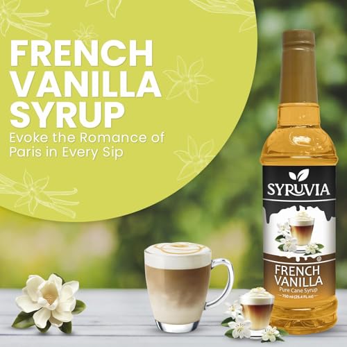 Syruvia French Vanilla and Salted Caramel Syrup for Coffee - 25.4 fl oz. Premium Coffee Flavoring Syrup. Kosher, and Gluten-Free. Perfect for enhancing drinks, sodas, shakes, desserts, and more. - image 4