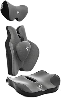 Memory Foam car seat Cushion & Lumbar Support Pillow & Neck Pillow Three-Piece Set, Suitable for Subaru Outback 2003-2024,Gray Black