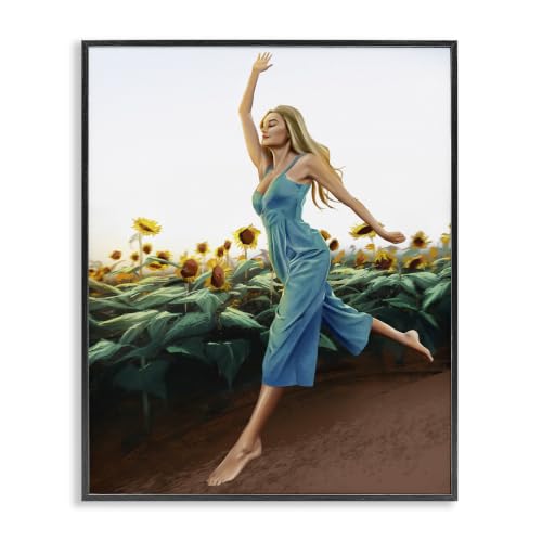 Running Through Sunflower Meadow, 16 x 20 Inch Framed Giclée Print