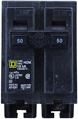 Square D Homeline HOM250 Miniature Circuit Breaker, 120/240 VAC, 50 A, 10 kA, 2 Poles, Thermal Magnetic Trip