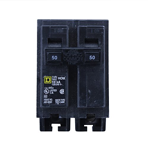 Square D Homeline Hom250 Miniature Circuit Breaker, 120/240 Vac, 50 A, 10 Ka, 2 Poles, Thermal Magnetic Trip #TOP19