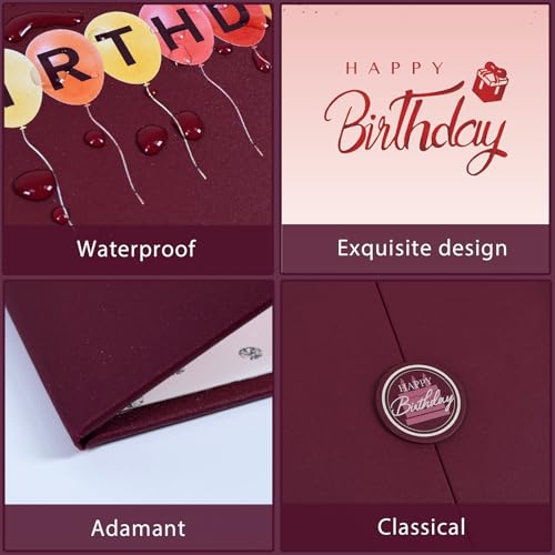 Image of Crenics Burgundy Birthday Decorations for Women Men, Creative Birthday Guest Signature Book Alternative 18 inch x 12 inch, Awesome Birthday Gifts for Girls or Boys