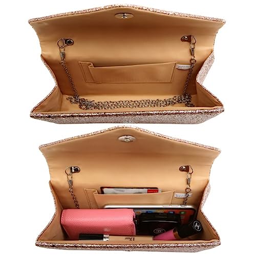 Dasein Women Glitter Evening Bags Formal Clutches Wedding Purses Party Dressy Clutch Purse Cocktail Prom Handbags (Champagne Gold)